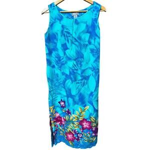 Jane Ashley  Maxi Dress Sleeveless Blue Tropical Colorful S Resort Beachy